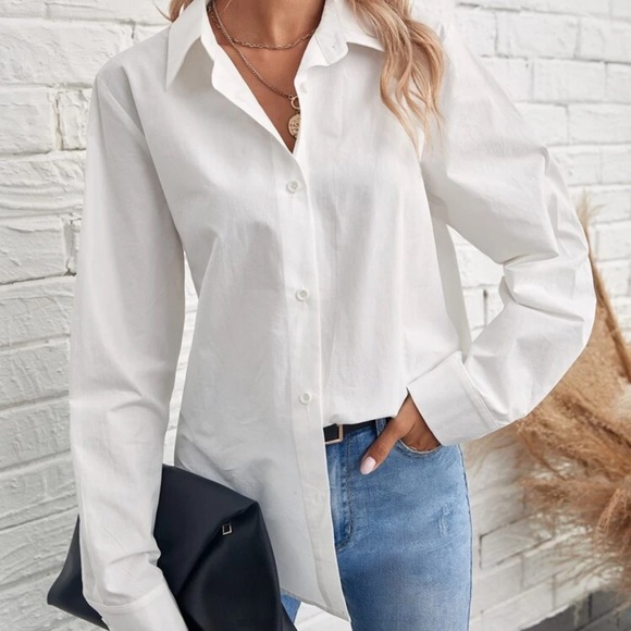 . Tops - Classic White Button Down Shirt for Women